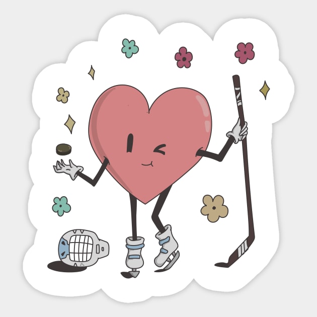 Retro Hockey Heart Shirt, Hockey Valentines Day Gift Sticker by mcoshop